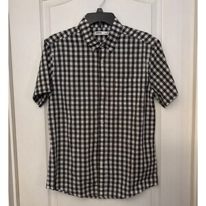 Mens SONOMA Plaid Black Button Down Short Sleeve Shirt Small